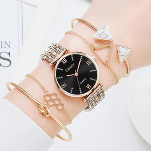 Armbanduhren Fröhlichkeit Luxus 5 PCS Set Uhr Frauen Rose Gold Diamant Armband Schmuck Damen Weibliche Stunde Casual Quarzuhr