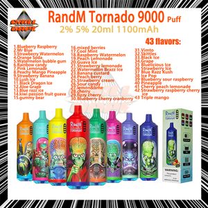 Original RandM Tornado 9000 Puff Disposable E Cigarettes 0.8ohm Mesh Coil 18ml Pod Battery Rechargeable Electronic Cigs Puff 9K 2% 5% RBG Light Vape Pen Kit
