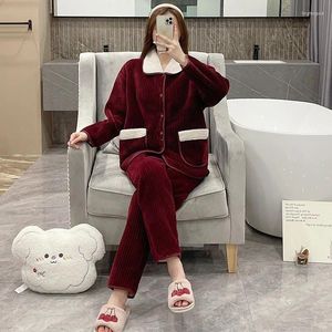 Women's Sleepwear Red Winter Woman Set Pajama Loungewear Flannel Pyjamas High-End Warm Nightwear Clothes Lady 2 Pieces Nightie