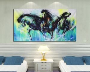 Arte della parete Senza cornice Pittura a olio astratta Tre cavalli blu che corrono Puro fatto a mano Animale Equino Tela Home Decor7960537