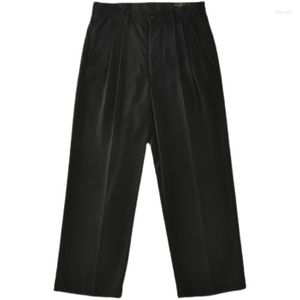 Herrbyxor med hög midja mäns vintage lös rak bred sidopock kostym byxor avslappnad smart affär klassiska eleganta slacks