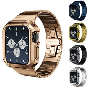 Luksusowe obudowy galwaniczne TPU Paski ze stali nierdzewnej Bamboo Łańcuchowe opaski Łańcuchowe pasy motyla Ochronne pasy okładki do Apple Watch 3 4 5 6 7 8 Rozmiar 42 44 45 49 mm