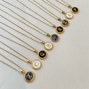 Strands Strings CARLIDANA Original Gold Color Stainless Steel Vintage Letter Coin Pendant Necklace for Women Initial 26 Alphabet Jewelry Gift 230424