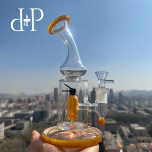 Plus Glass Bong 269HYY " Standing Penguin" Honey Yellow + Yellow Base heady art Smooth Penguin Diffuser Teardrop water pipe for Oil Herb Flower Vaporizer 8.4" height