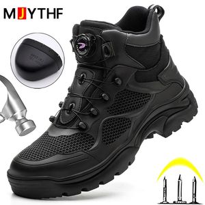 Stövlar Rotary Buckle Safety Men Arbeta Sneakers Intestructible Shoes Steel Toe Protective Antismash Antipuncture 231124
