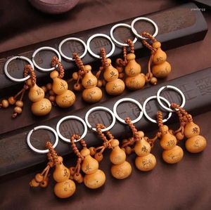 Decorative Figurines Chinese Peach Wood Carved Word Safe And Good Luck Twelve Zodiac Animal Small Gourd Cucurbit Exquisite Car Key Chain