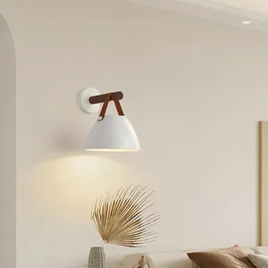 Wall Lamps Indoor Nordic Wooden LED With Leather Belt And Iron Head - Stylish Hanging Sconces For Living Room Bedroom Study