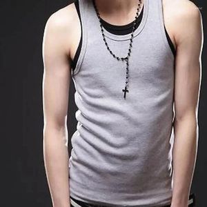 Regatas masculinas venda coreana magro camisa de fitness verão bottoming esportes casual colete sem mangas correndo respirável