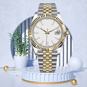 Mens Automatic Gold Case Sier Watch Mechanical Auto Movement Watches Man rostfritt stål Sapphire Vattentäta lysande par Business armbandsur