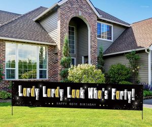 Party Decoration Funny 40th Birthday Banner Lordy Look Who's Forty Yard Sign Black and Gold 40 Decorations