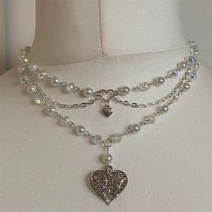 Women's Choker Necklace | Fairycore Butterfly Heart Strands | Y2K Pixie Cottagecore Rosary | Geometric Zinc Alloy