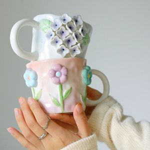 マグカップAhunderjiaz Prairie Chic Ceramic Flower Mug 3d Coffee Milk Cup French Breakfast Drinking Set Girl Gift 231124