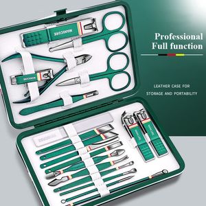 Nail Manicure Set Green 19 PCS Manicure Set With Idea Packaging Professional Foot and Face Care Tool Kits Rostfritt stål Nagel Clipper Set Gift 230425