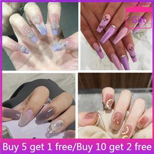 False Nails 24Pcs/Box Charming Burst Flashing Diamond Fake Press On Square Head Full Cover Detachable Finished Fingernails Nail Art