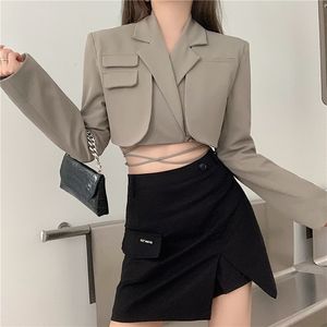 Women's Jackets Girls 'Y2K Cut Jacket Korean Style Women's Lingerie Lace Top High midja kort fit set coat casual mode 230425