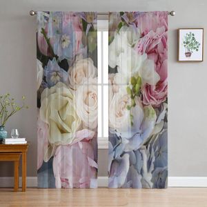 Curtain White Yellow Pink Flower Blossom Curtains For Living Room Transparent Tulle Window Bedroom Decor Veil Drape