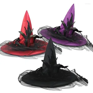 Party Supplies Exquisite Lace Feather Wizard Hat Pointed Cap Halloween Witch For Decoration Accessories