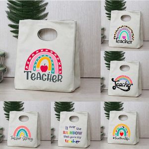 Ice PacksIsothermic Bags Rainbow Teacher Print Portable Lunchbox Bags Thermal Insulated Bento Tote Office School Food Cooler Storage Pouch Teacher Gif J230425