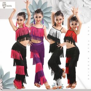 Scen Wear Latin Dance Costume Training For Middle Aged Children Girls and High End Competition Professional Tassel Ski