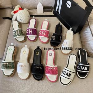 Paris Novo Verão Praia Chinelos Sandálias Transversais Chaneel Marca Chique Mocassim Mocassim Mules Luxo Chann Slides Mulheres Elegante Sapatos de Lona yls