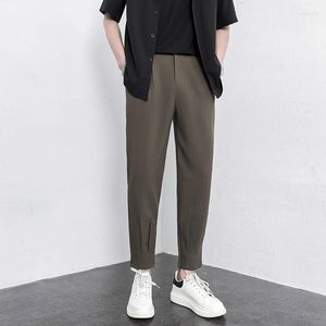 Men's Pants 2023 Autumn Casual Suit Baggy Straight Elastic Waist Small Feet Harem Trousers Male Office Ankle Length Khaki White