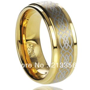 Fedi nuziali Acquista prezzo scontato USA Vendita 8MM MenWomens Golden Brushed Center With Step Tungsten