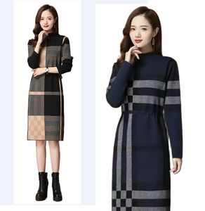 Women Designer Slim Winter Sweaters Dress Long Sleeve O-Neck Elegant Striped Soft Warm Party jumper Knit Dress 2023 Spring Autumn Fashion Runway Vacation Frocks