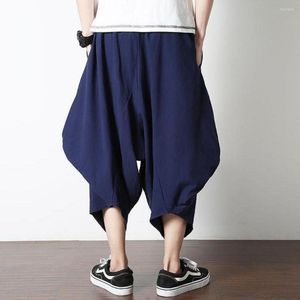 Calça masculina tradicional chinesa harém harém de calças japonesas quimono verão moda hip hop solto tamanho grande tamanho grande