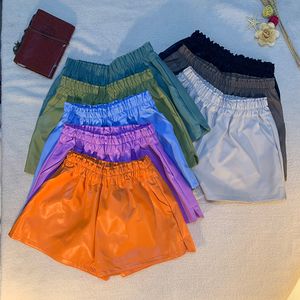 Women's Shorts LJSXLS High Quality Elastic High Waist Wide Leg Pockets Shorts Women Autumn winter Korean PU Leather Casual Shorts Femme 230425