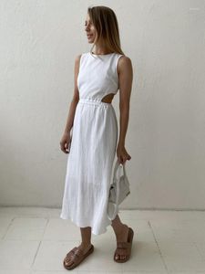 Casual Dresses Holiday Long Dress Woman Cotton Loose Splicing Summer Sleeveless Lady 2023