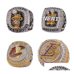 Solitaire Ring 4Pcs James Basketball Team Champions Championship Ring Set With Wooden Box Souvenir Men Women Boy Fan Brithday Gift 202 Dh2P8