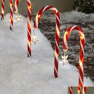 Christmas Decorations 8Pcs Outdoor Solar Candy Cane Lights Waterproof Led Garden Pathway Lawn Light Xmas Years Decor Drop Delivery H Ot406