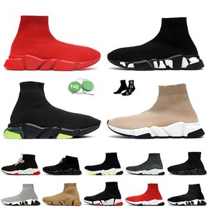 2024 Hot Luxury Designer Sock Trainers Shoes Women Mens Speed ​​Trainer Black White Red Graffiti Fashion Hastigheter 2.0 Clear Sole Socks Runners Platform Loafer Sneakers