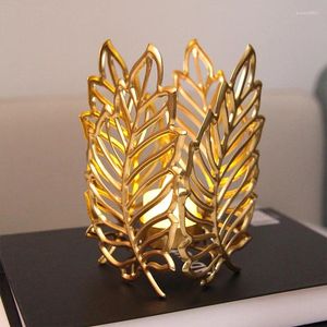 Ljusstakare metallhållare med gyllene blad nordisk järnkonst ljusstake bordsdekoration romantisk bröllop mittpiece te ljus