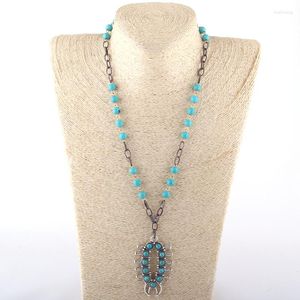 Anhänger Halsketten MOODPC Mode böhmischen Schmuck Blau Stein Rosenkranz Kette für Frauen Halskette