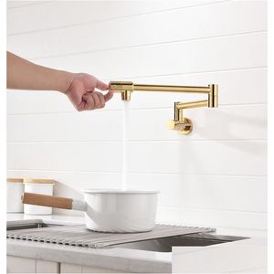 Küchenarmaturen Schiff Wandmontierter klassischer traditioneller massiver Messing-Topf-Füller-Wasserhahn-Hahn-Doppelgelenk-Auslauf Gold Pvd Single Kaltwasser Dhput