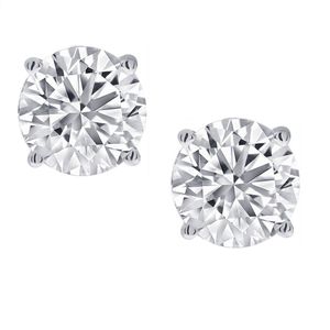 Brincos redondos de diamante Lad de 1/2 ctTW em ouro branco 14K com rosca