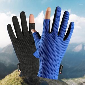 Cycling Gloves Fishing Dew Two Finger Ice Silk Sunscreen Pink Reveal