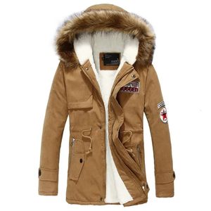 Men's Down Parkas Winter Faux Fur Thicken Parka Casual Outerwear Trim Hooded Patch Detail Fleece Coat Male Autumn Overcoat Wadded Jackets 231124