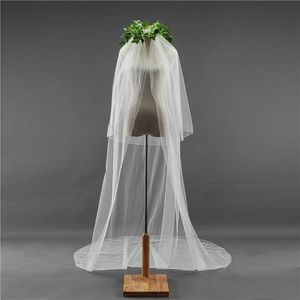 Bridal Veils Simple Style High Quality Wedding Accessories 3M Length Two Layers Cut Edge Tail Cathedral Veil With Comb