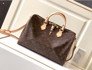 Boston Handle Barrel Shaped Bag Cowhide Leather Trim Textile Lining Gold Hardware 3 Sizes Women Handbag Speedy 25cm 30cm Large Speedy 35cm 40392