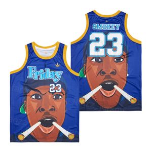 Film Friday Jersey 23 Smokey Film Basketball Retro pullover oddychający liceum hiphop hiphop czysty bawełniany zespół sportowy niebieski emeryt koszulę mundur haft mundury haft