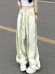 Damen Jeans Streifen Farbkontrast Weites Bein Damen Gerade Jeanshose Hohe Taille Weiße Hose Street 2023 Korean Fashion
