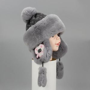 Chapéus Chapéus Inverno Real Full Pelt Rex Rabbit Fur Bomber Chapéu Crianças Cap Kids Beanies Meninos Meninas Quente Furly Bonito Earmuff Russo 231124