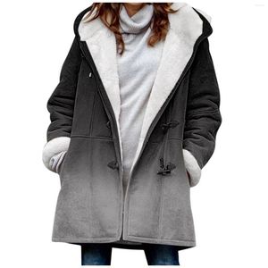 Women's Jackets Winter Thicken Plush Outerwear Casual Women Gradient Cardigan Coats Oversized Pocket Zip Up Overcoat Ladies Chaquetas