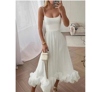 Casual Dresse Spaghetti Straps Prom Dress Ruffles Hem ärmlösa långa kvinnliga klänningar 2024 Elegant Party Evening Gowns Aline Vestidos 230424