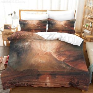 Set di biancheria da letto Stampa 3d Vulcano Doomsday Pittura a olio Disastro nautico Copripiumino Singola doppia Famiglia Federa