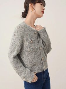 Malha feminina jmprs elegante feminino cinza cardigan suéteres coreano macio manga longa casaco vintage solto feminino harajuku botões