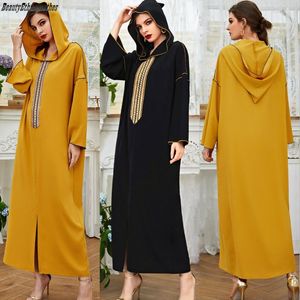 Ubranie etniczne Dubai Haft Haft Long Dress Kobiety z kapturem luźne kaftan abaya muzułmańska islamska jilbab szat marokańska suknia Suknia swobodnie s-2xl