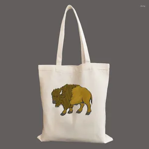 Shopping Bags American Bison Personalized Custom Canvas Bag Casual Customized Large Capacity Tote Women's